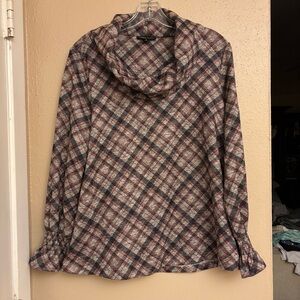 Boho Chic Plaid Cowl Neck Sweater